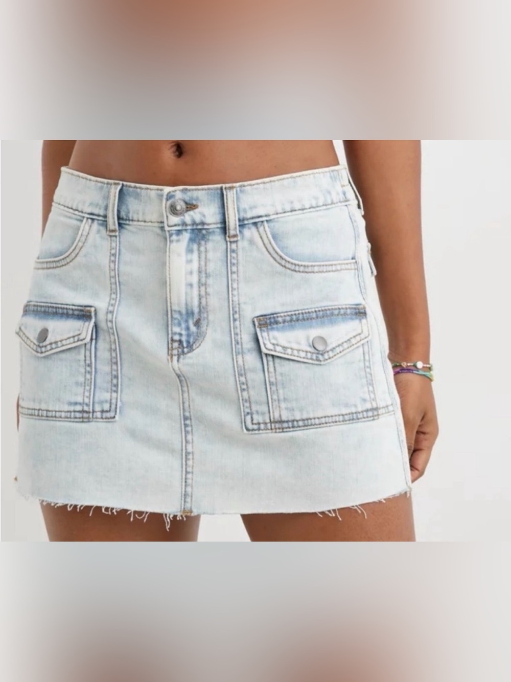 NWT Aerie Cargo Denim Mini Skirt Light Wash Women’s Size Medium